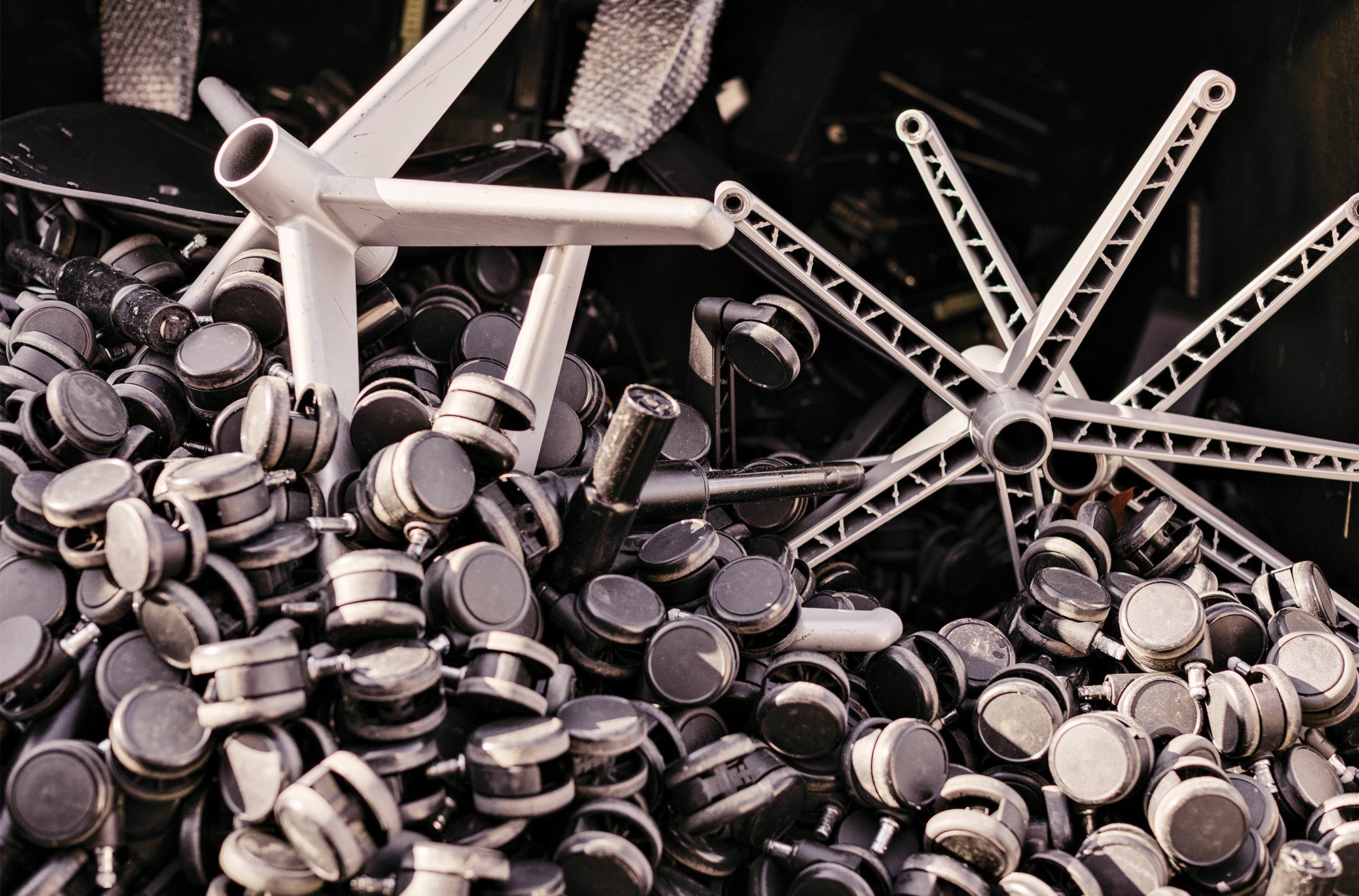 wheels and legs of office furniture chairs before they are reused or recycled.