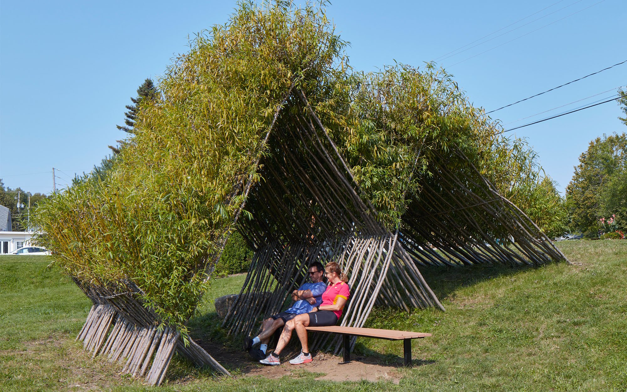 a triangular shelter made of living branches by Architecturama ins a Metropolis Responsible Distruptors winner