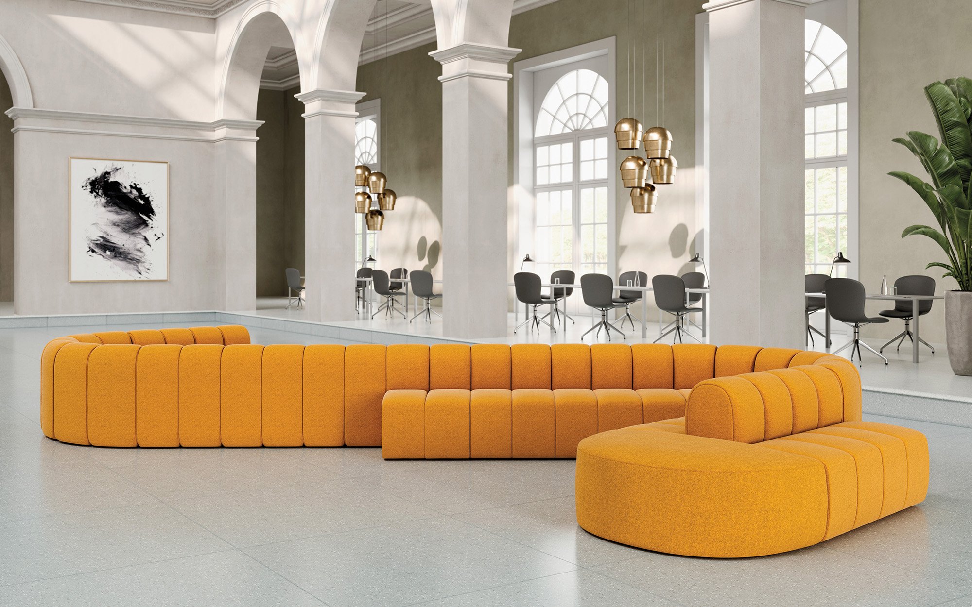 Emblem modular yellow couch in lobby space
