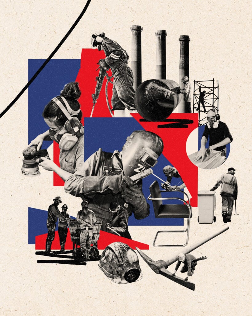 Collage showing industrial and manufacturing workers