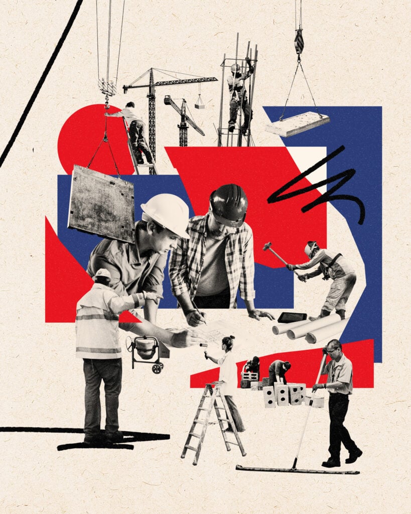 Collage showing construction workers
