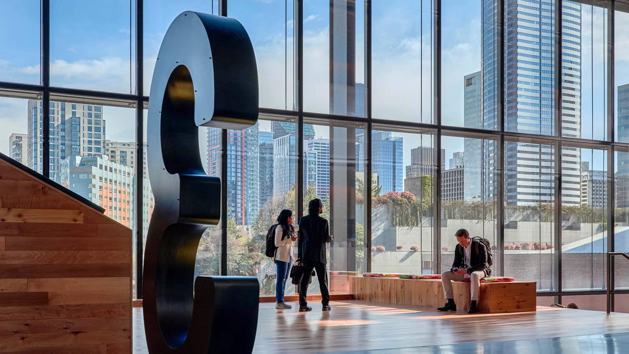 Interior convention center space with expansive windows and city views